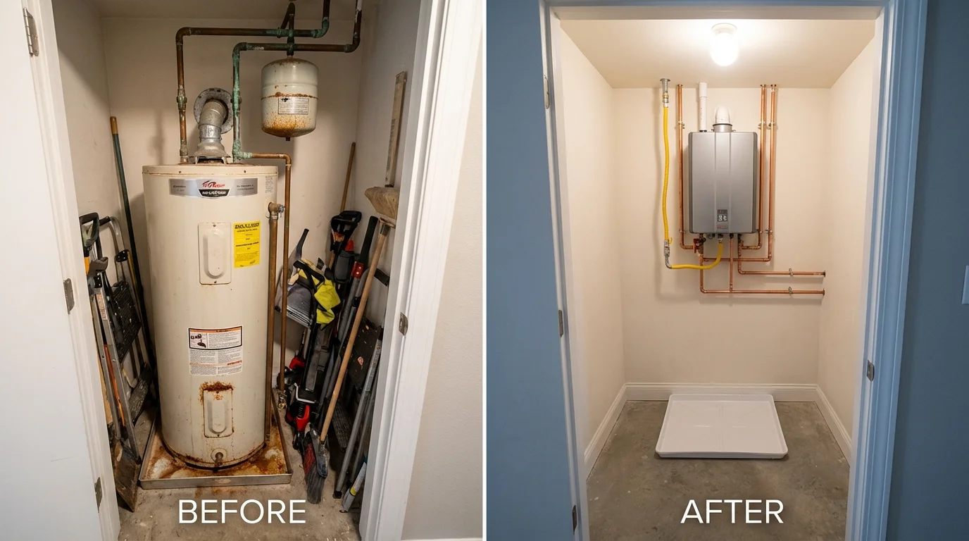 Tank water heater versus wall-mounted tankless unit comparison for Oceano, CA homeowners